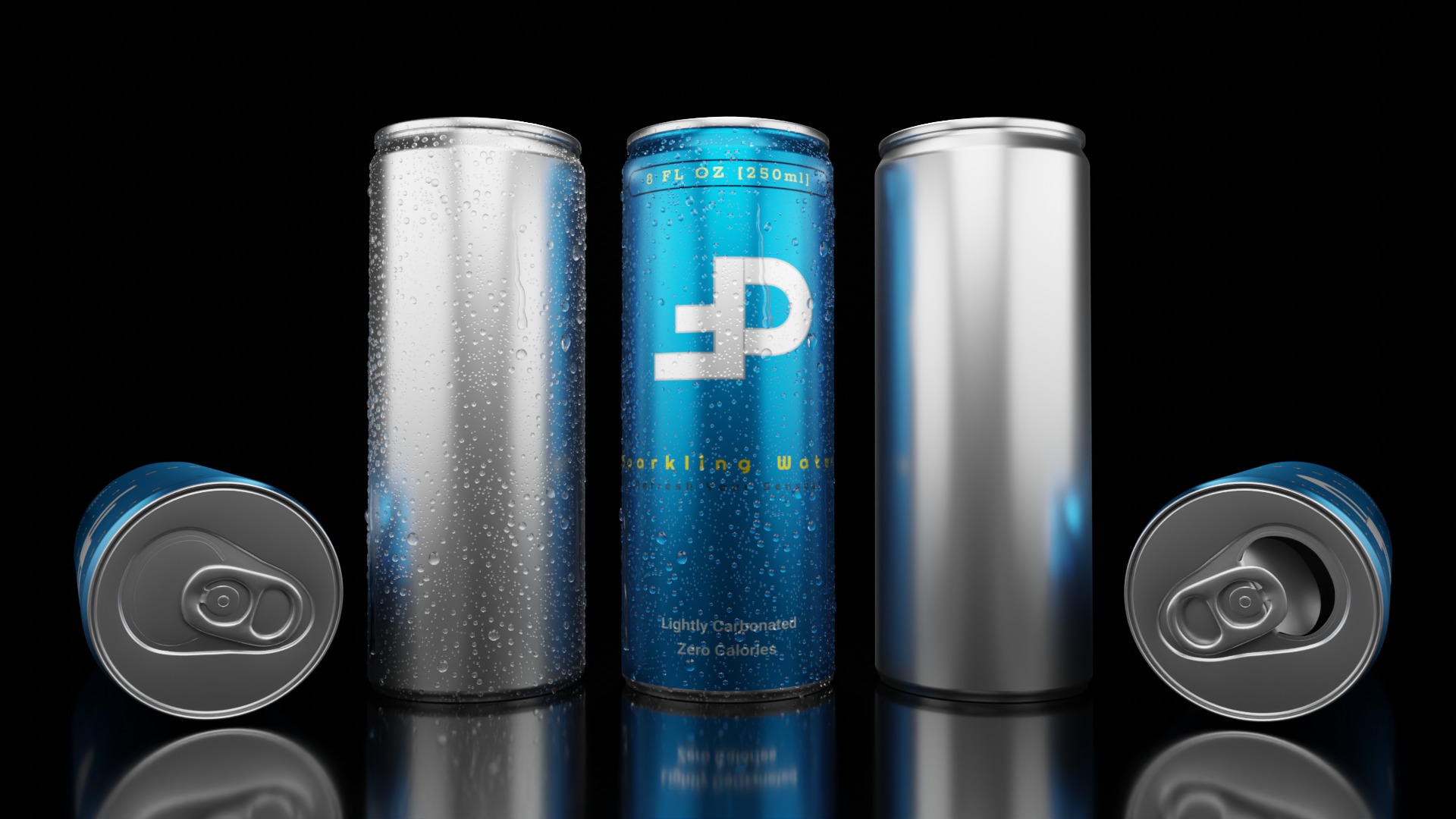 250ml Slim Beverage Can with Water Droplets Open and Closed Tabs Low-poly 3D model_8