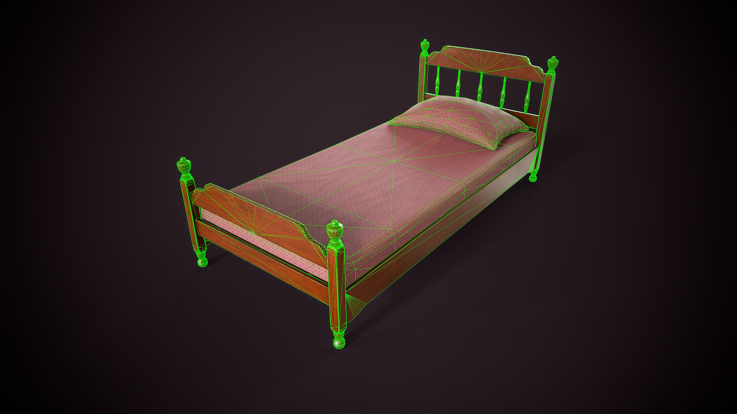 Vintage single bed Low-poly 3D model_14