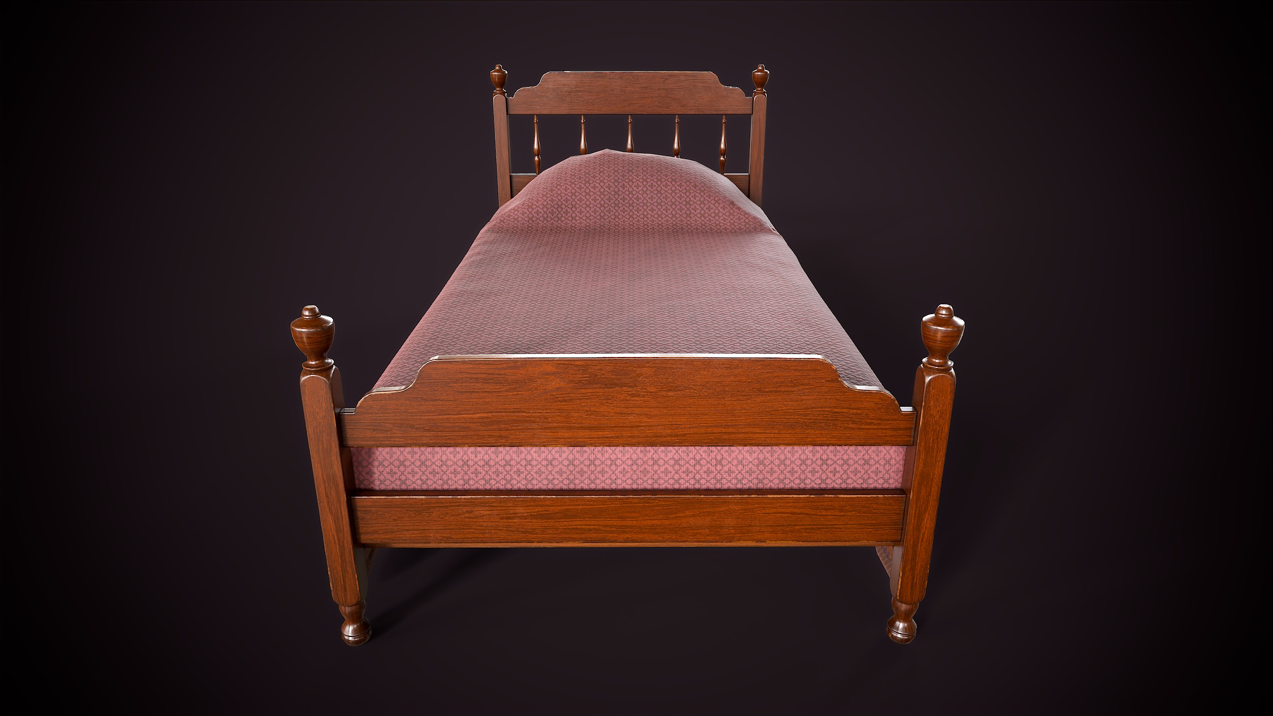 Vintage single bed Low-poly 3D model_5
