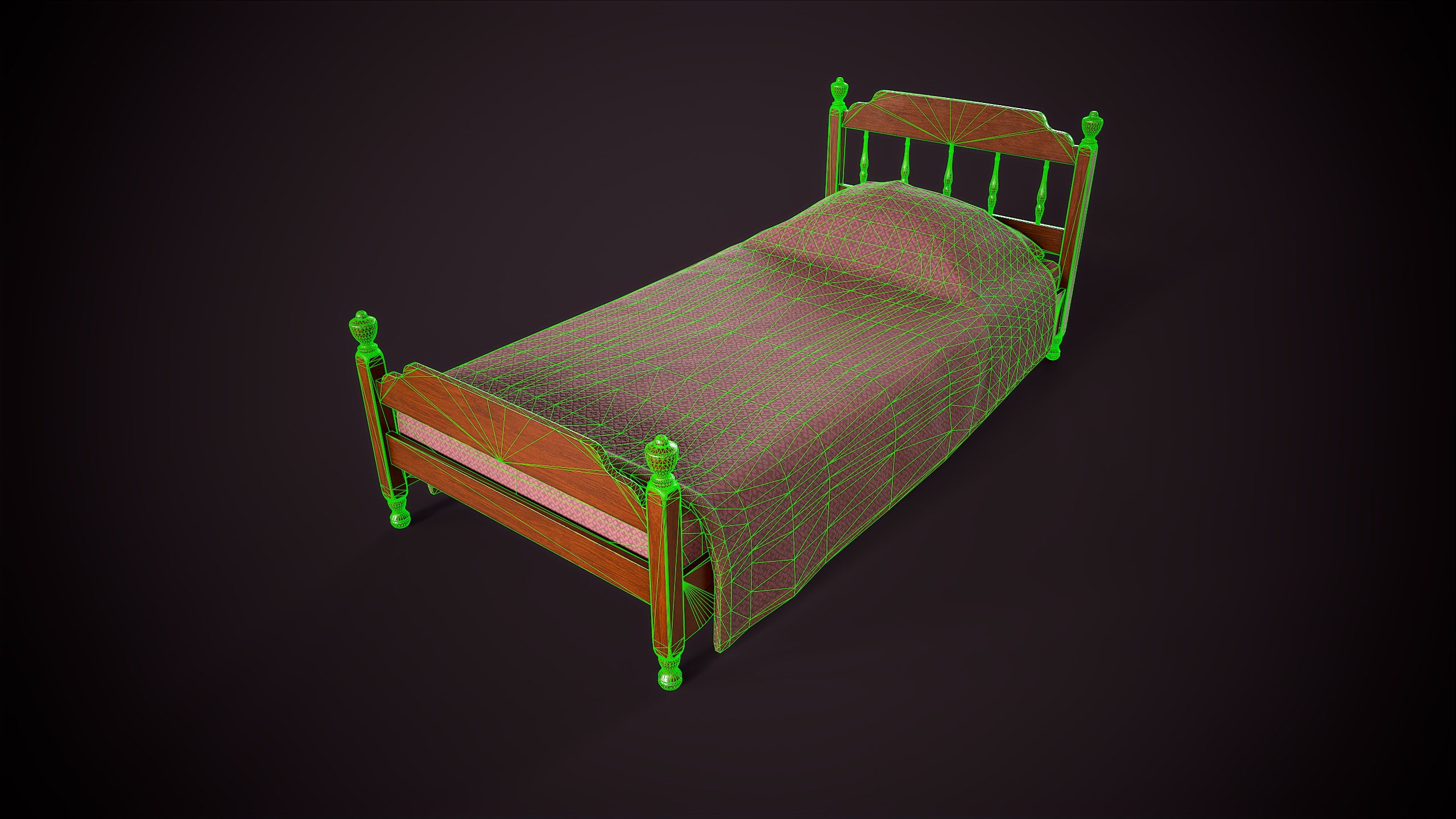 Vintage single bed Low-poly 3D model_11