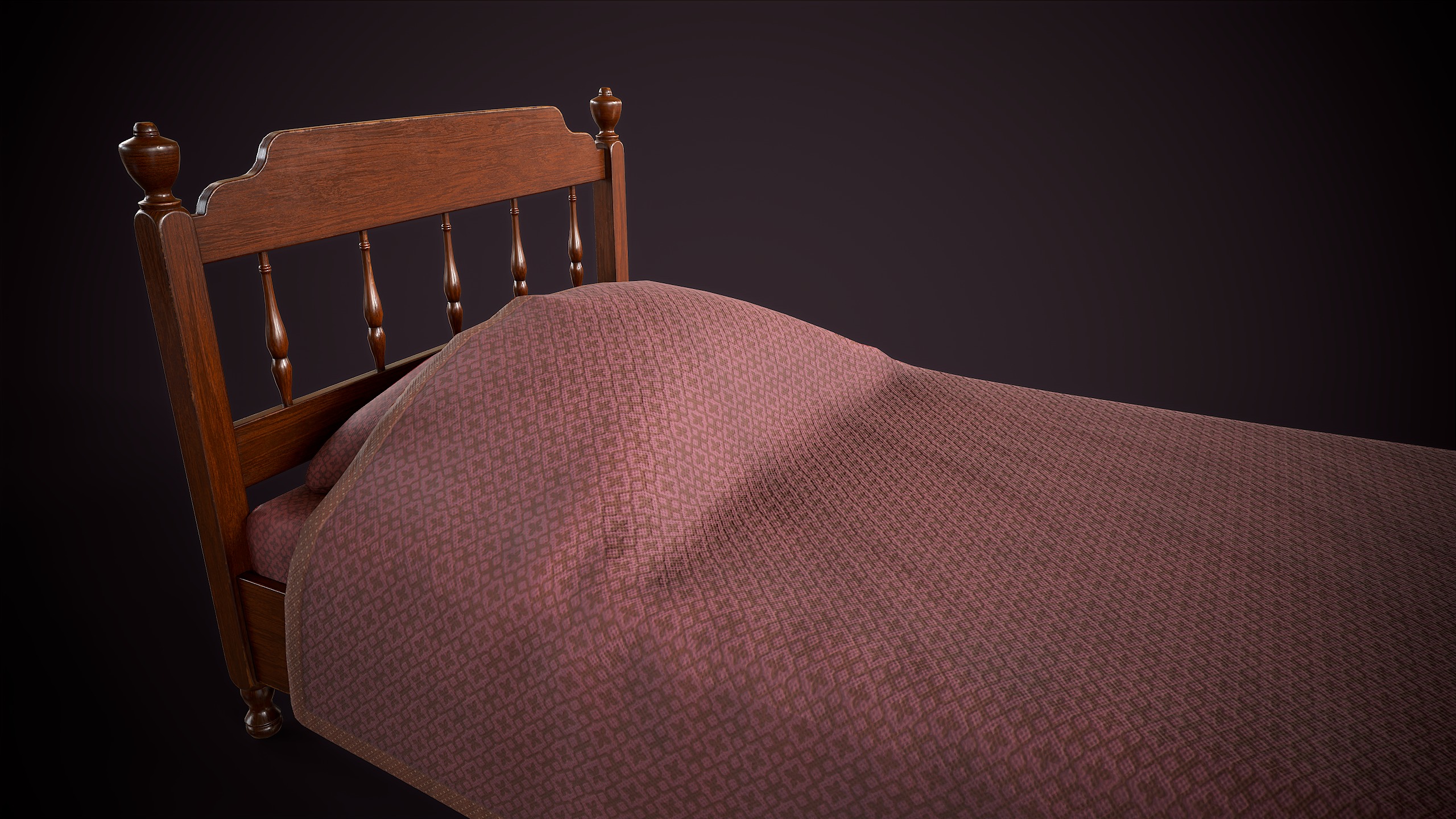 Vintage single bed Low-poly 3D model_4