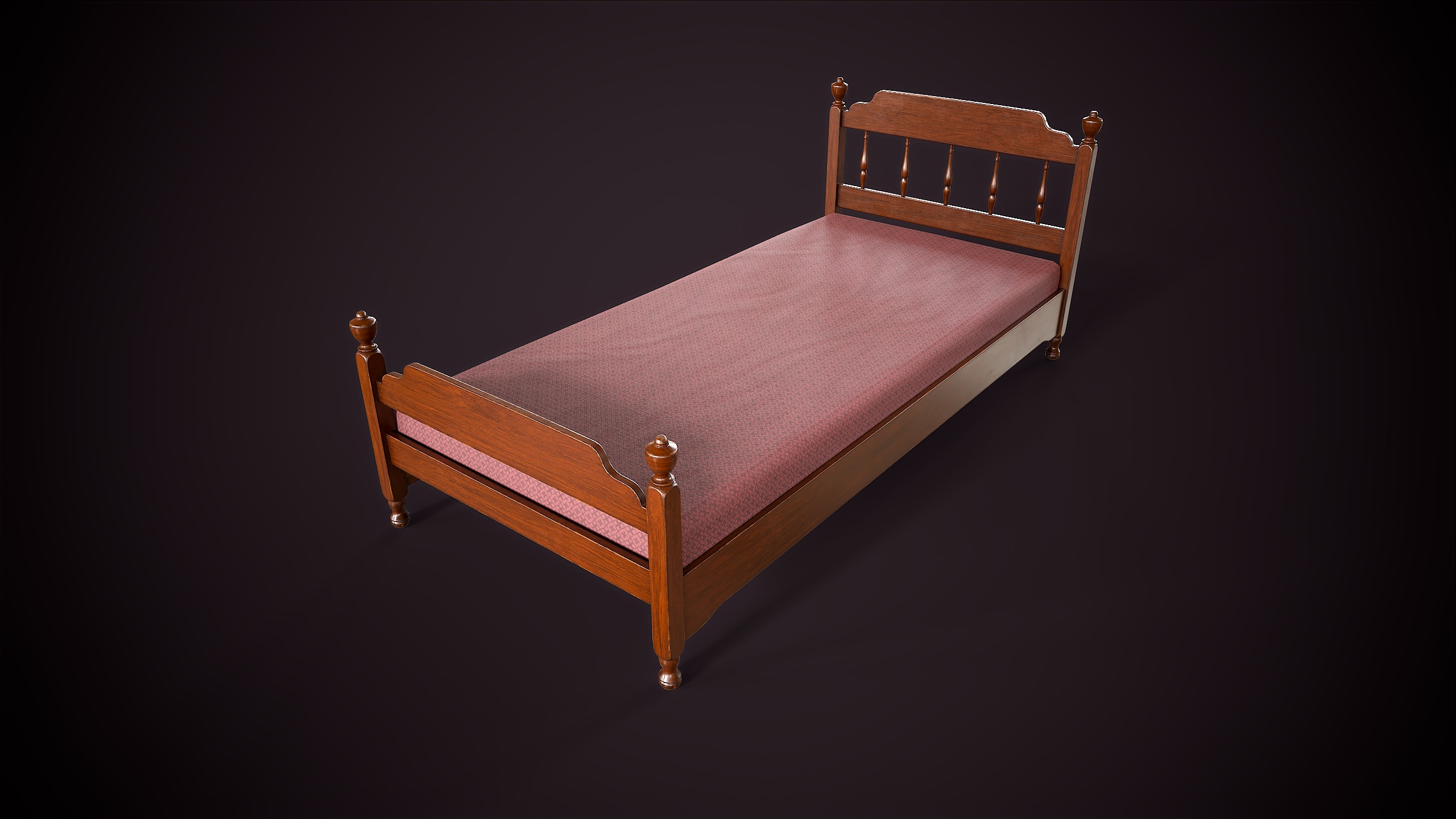 Vintage single bed Low-poly 3D model_7