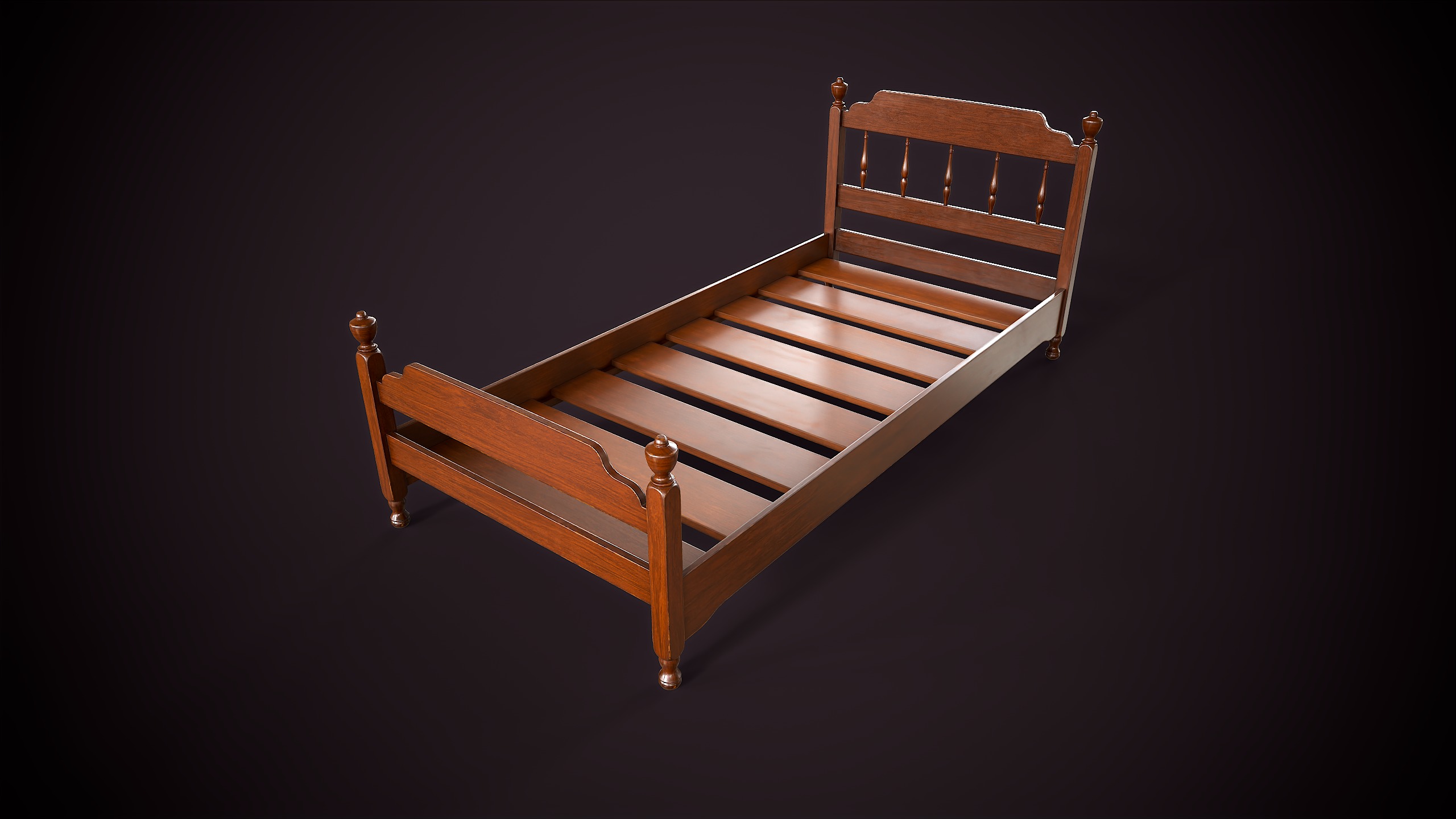 Vintage single bed Low-poly 3D model_8