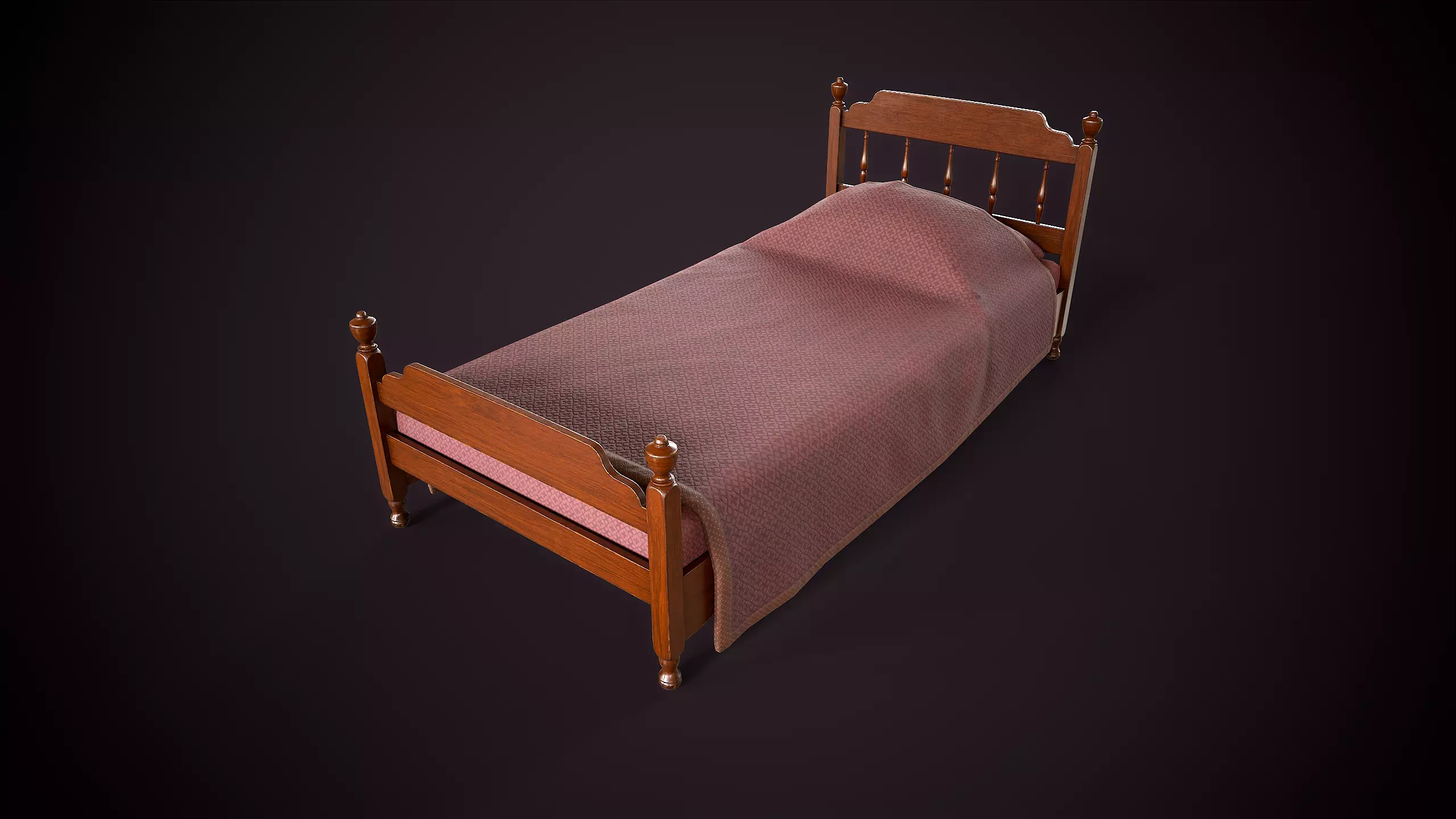 Vintage single bed Low-poly 3D model_0