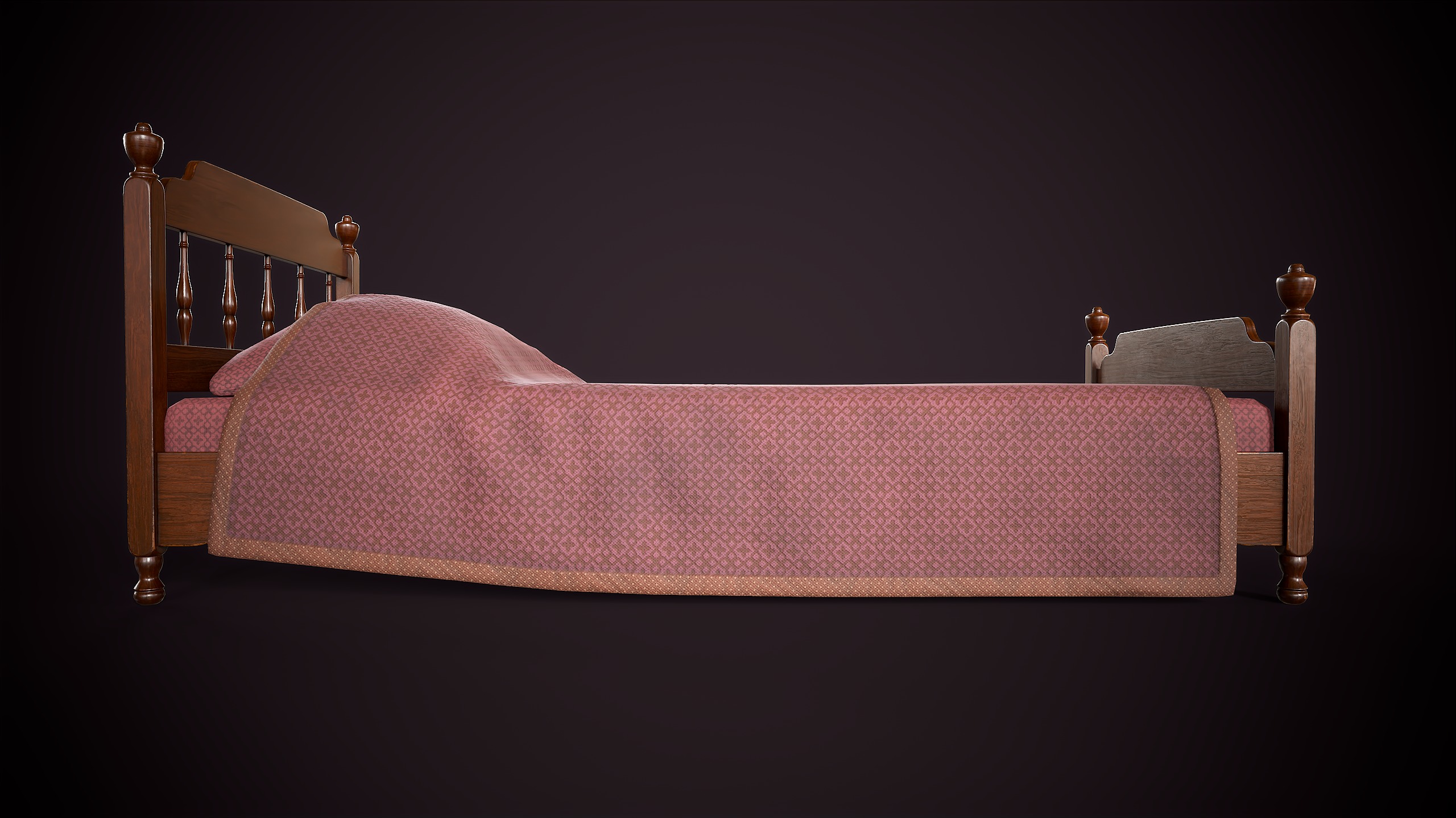 Vintage single bed Low-poly 3D model_10