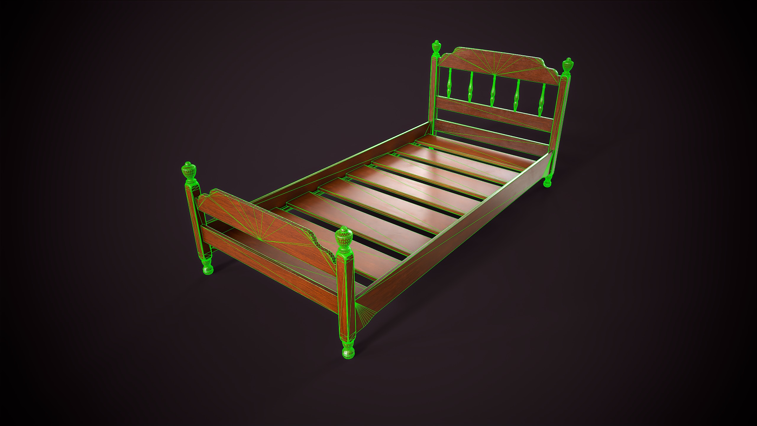 Vintage single bed Low-poly 3D model_12