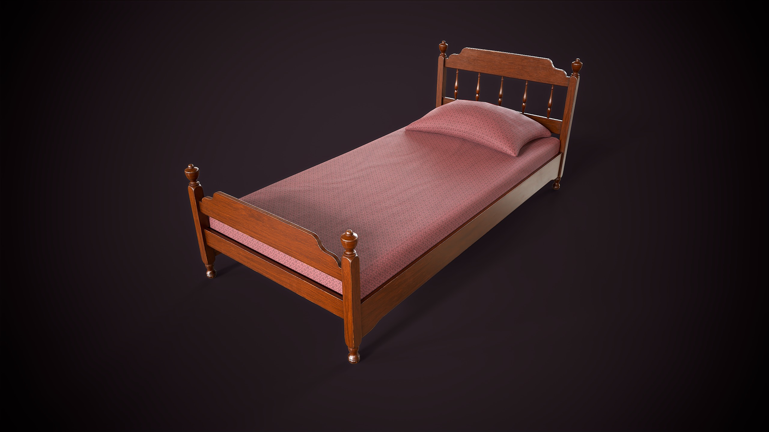 Vintage single bed Low-poly 3D model_6