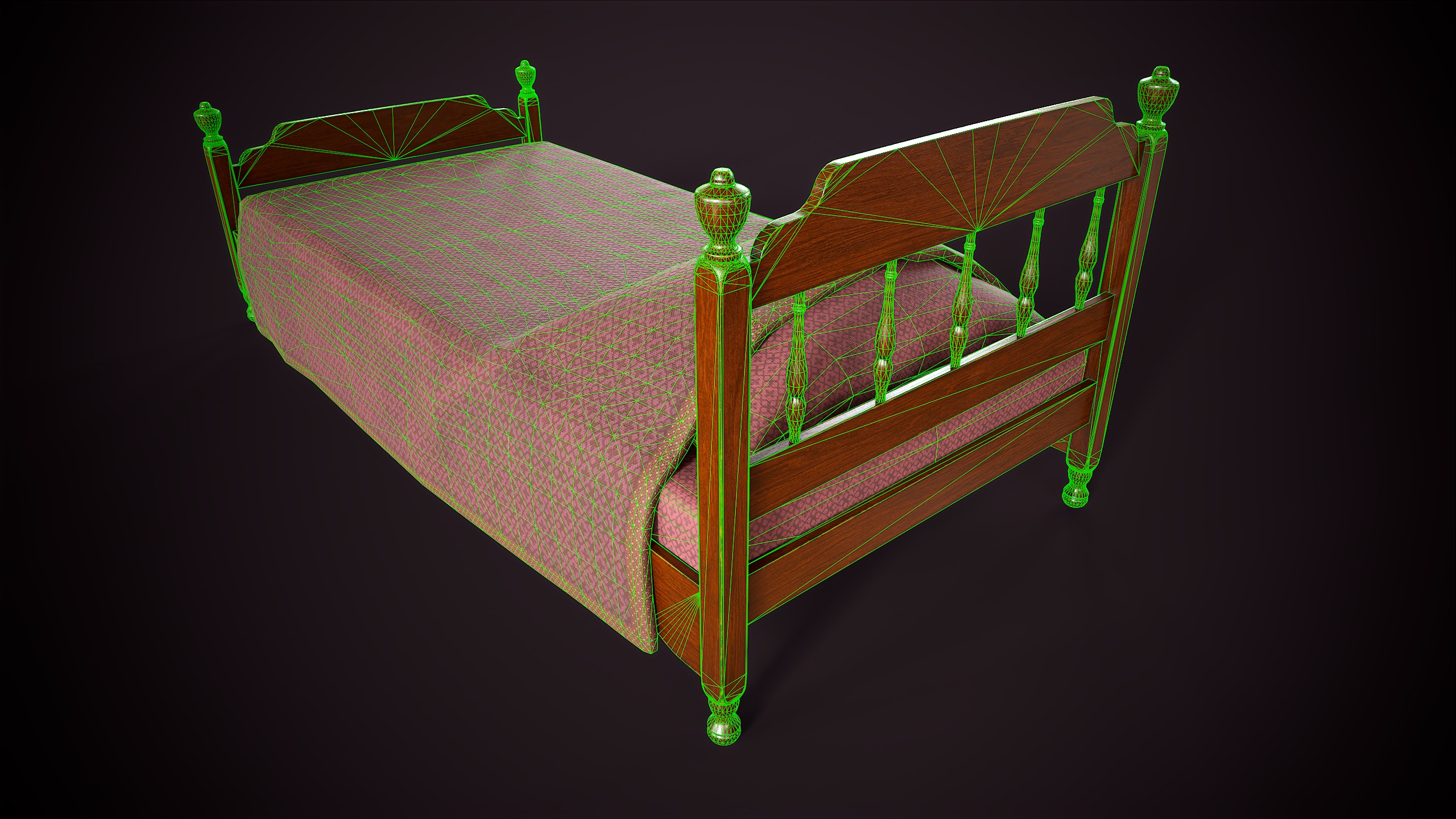 Vintage single bed Low-poly 3D model_13