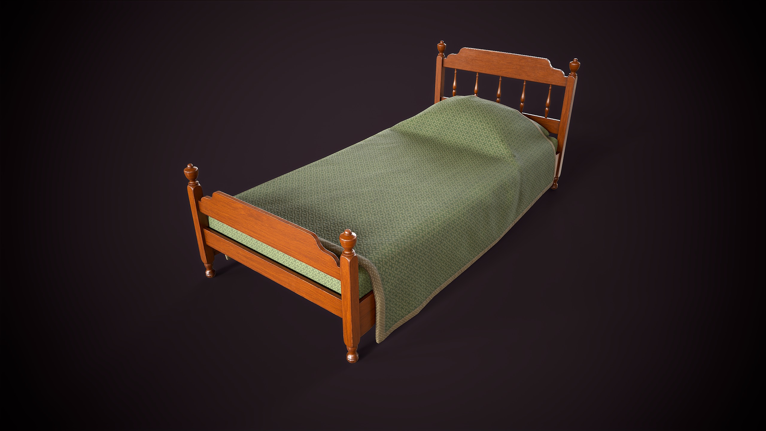 Vintage single bed Low-poly 3D model_1