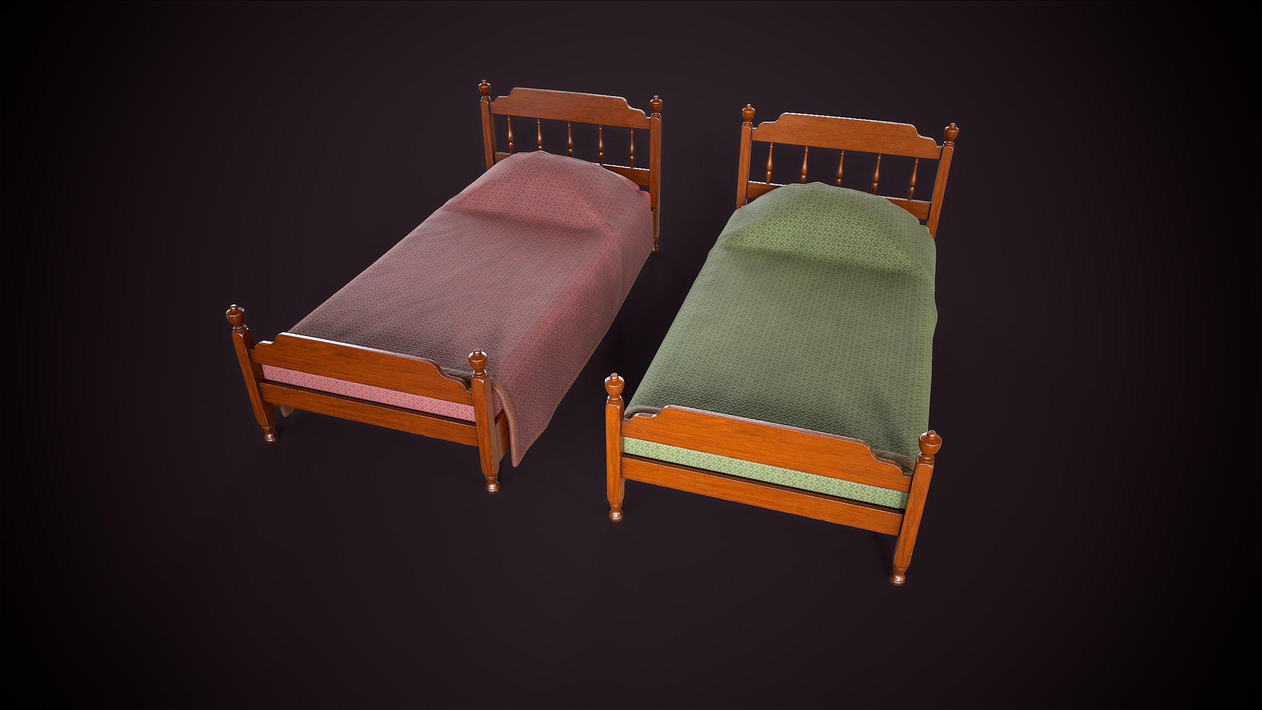 Vintage single bed Low-poly 3D model_9