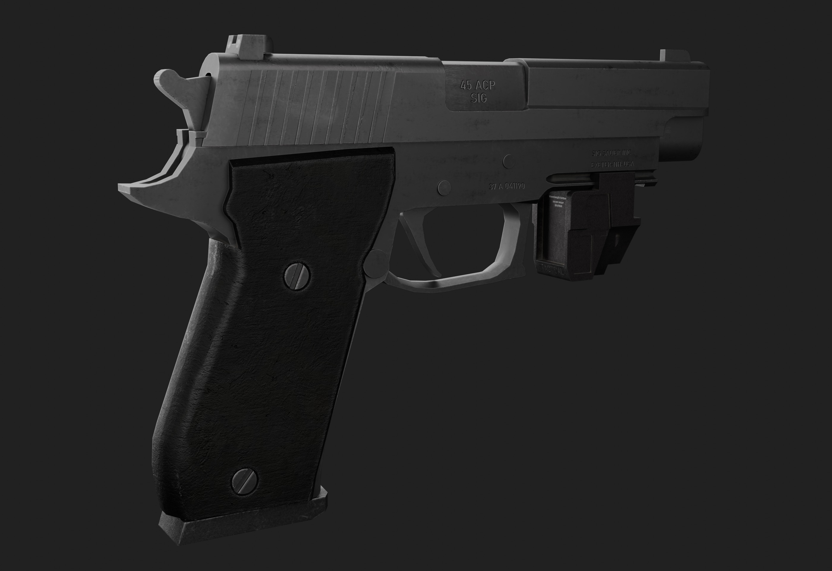 P220 with laser sight and flashlight Attachment - Game Ready Low-poly 3D model_3
