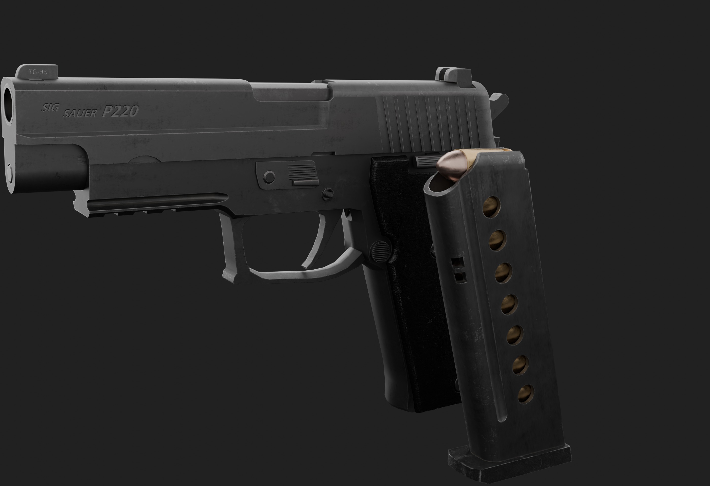 P220 with laser sight and flashlight Attachment - Game Ready Low-poly 3D model_10