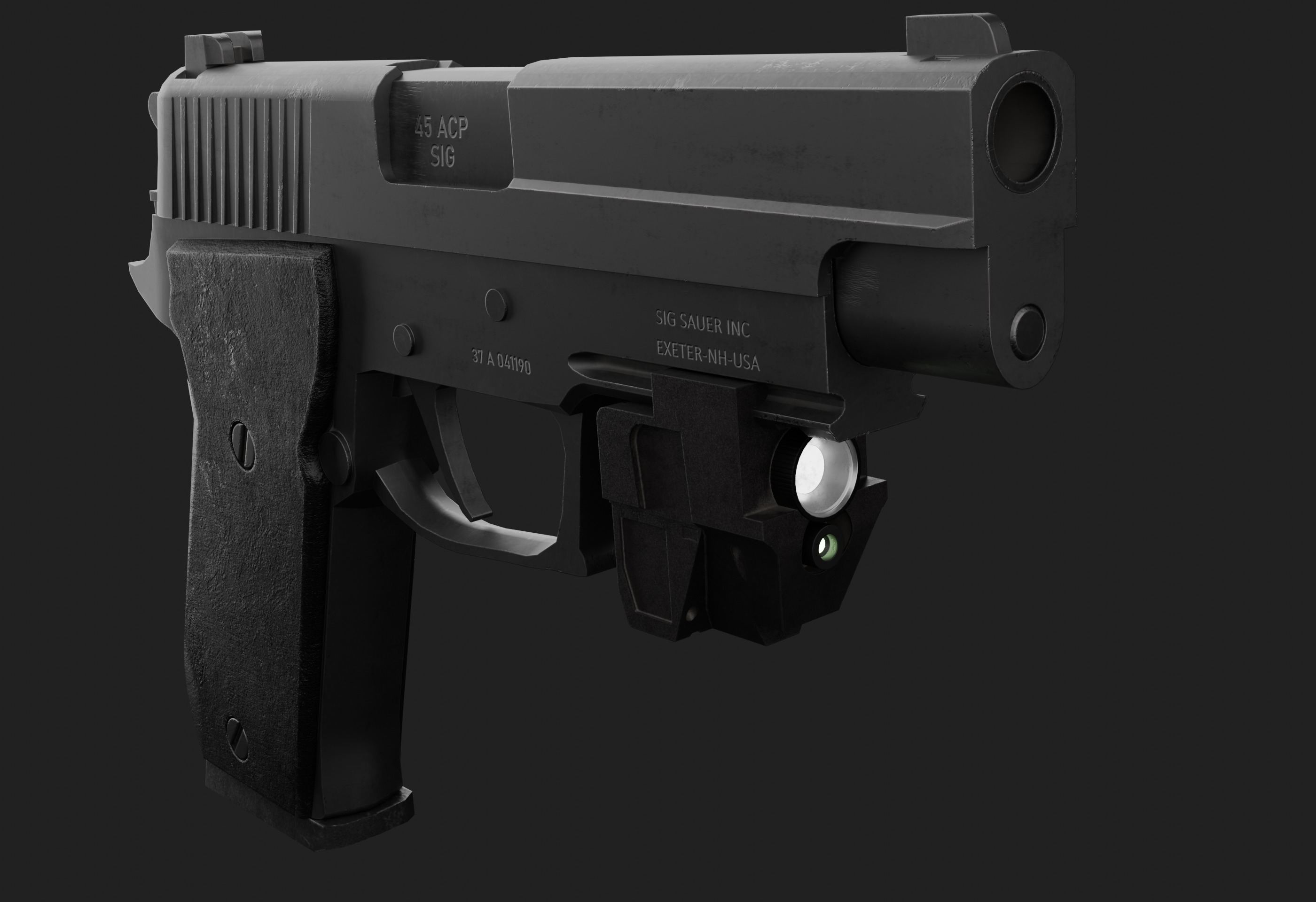 P220 with laser sight and flashlight Attachment - Game Ready Low-poly 3D model_2