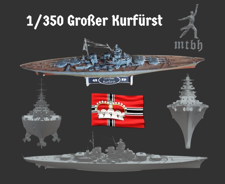 1-350 Grosser Kurfurst Model Battleship Kit 3D model 3D printable