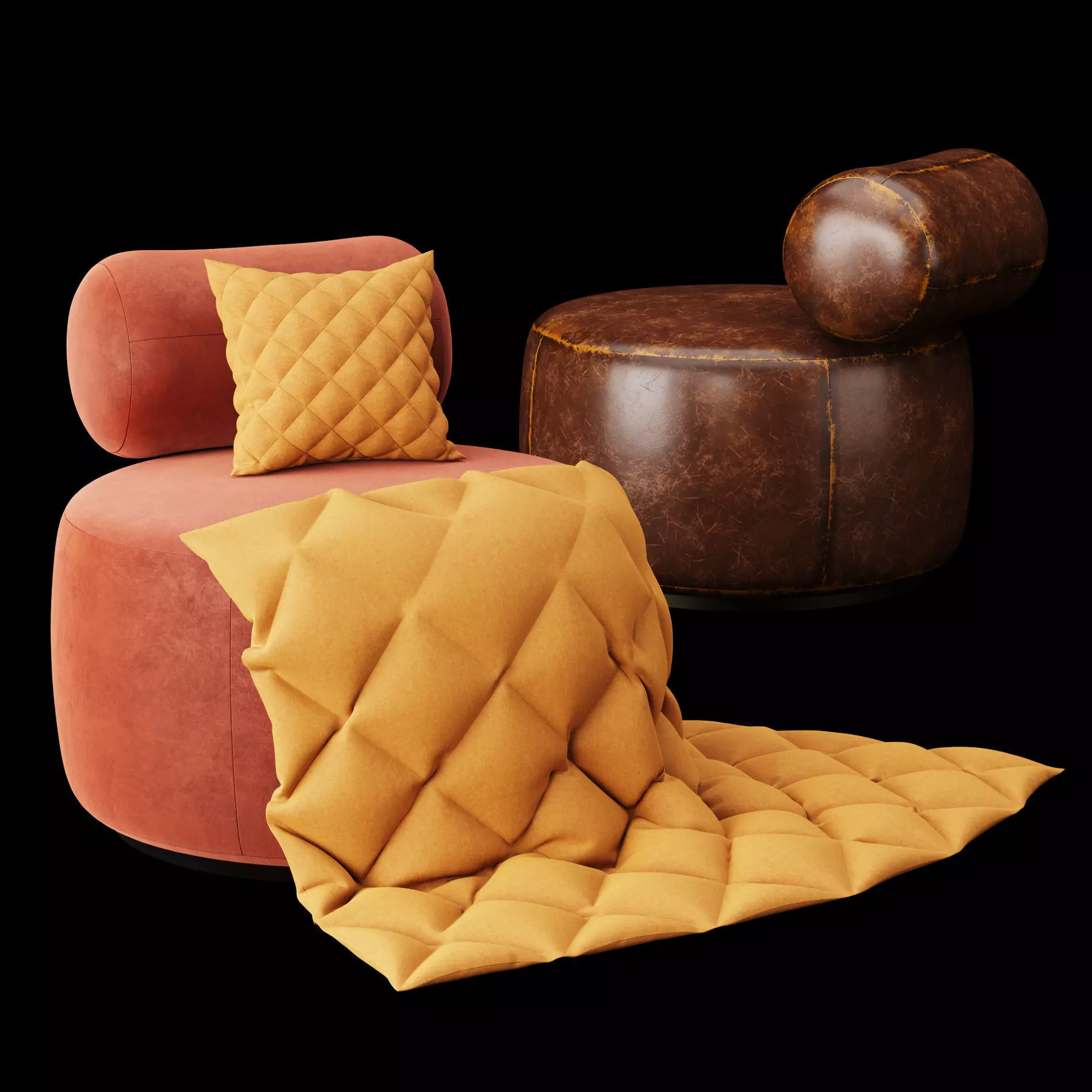 Contemporary Minimalist Armchair Upholstered Accent Seat 3D model