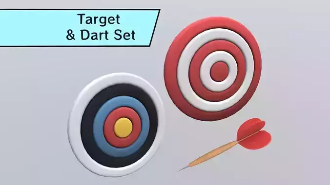 Stylized Cartoon Low-Poly Target and Dart Set