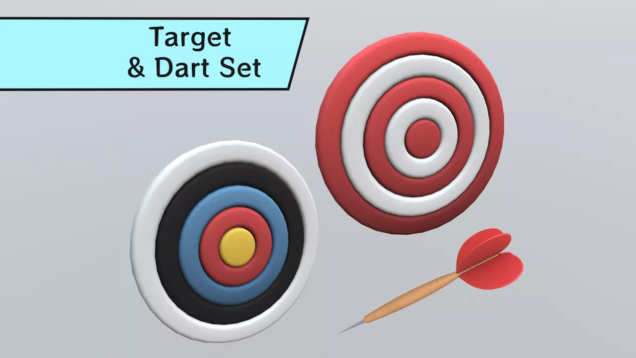 Stylized Cartoon Low-Poly Target and Dart Set Low-poly 3D model