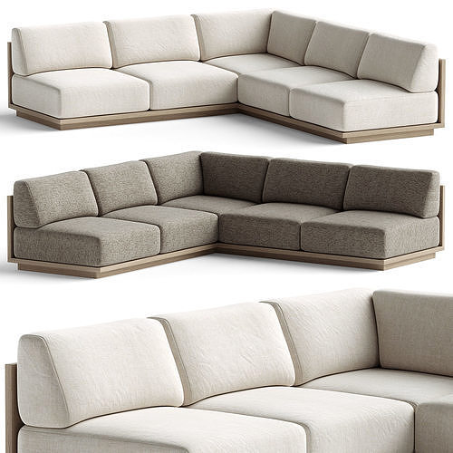 Mallorca Wood 3-Piece L-Shaped Armless Sofa 3D model