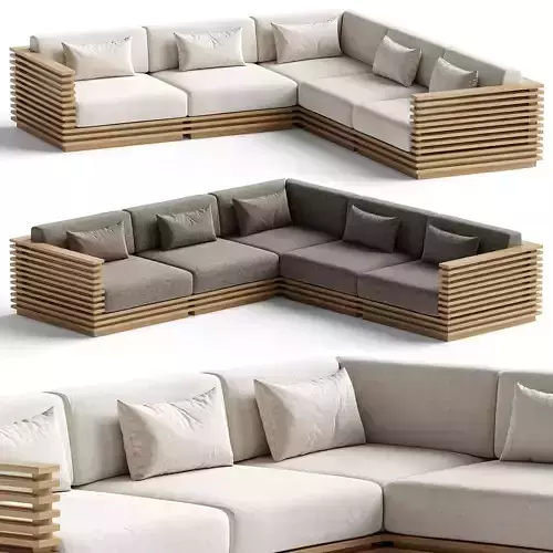 Batten 5-Piece L-Shaped Teak Sofa