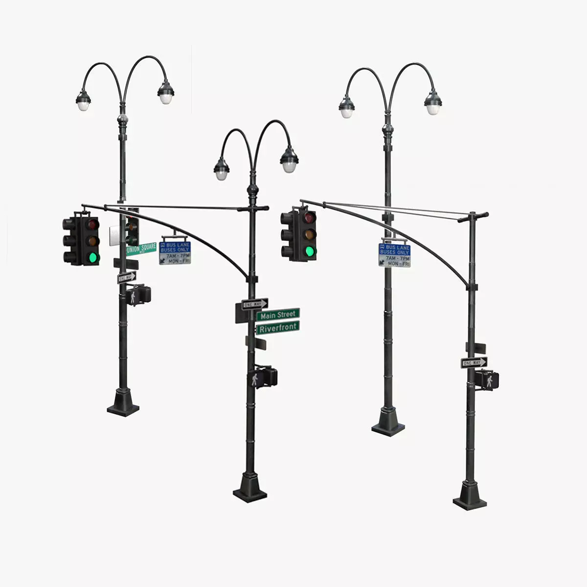 COLLECTION LowPoly Traffic light with street lamp Low-poly 3D model_0