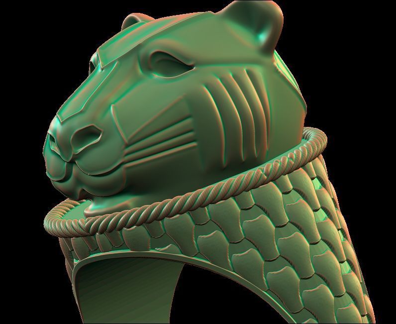 Panther Head Texturede Ring 3D print model_2