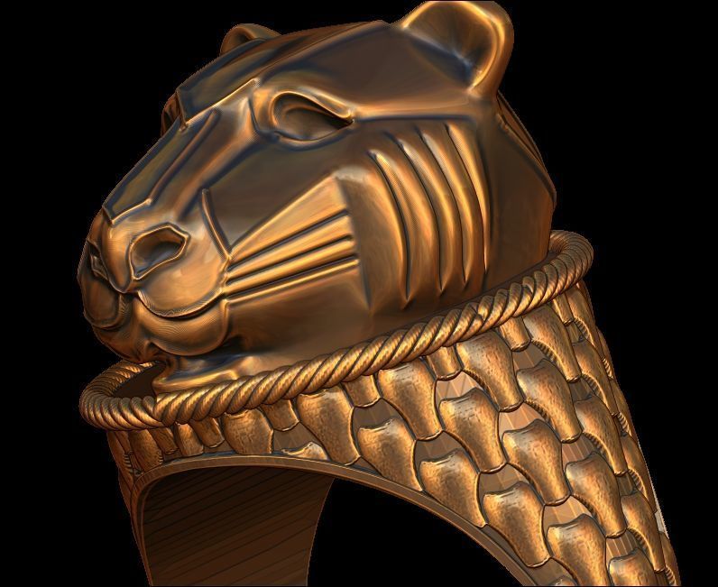 Panther Head Texturede Ring 3D print model_16