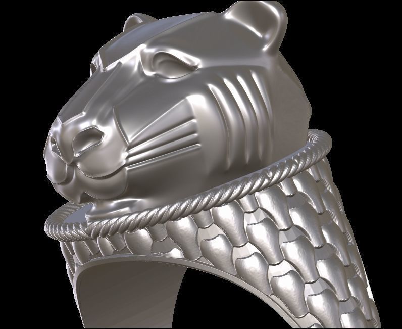 Panther Head Texturede Ring 3D print model_11