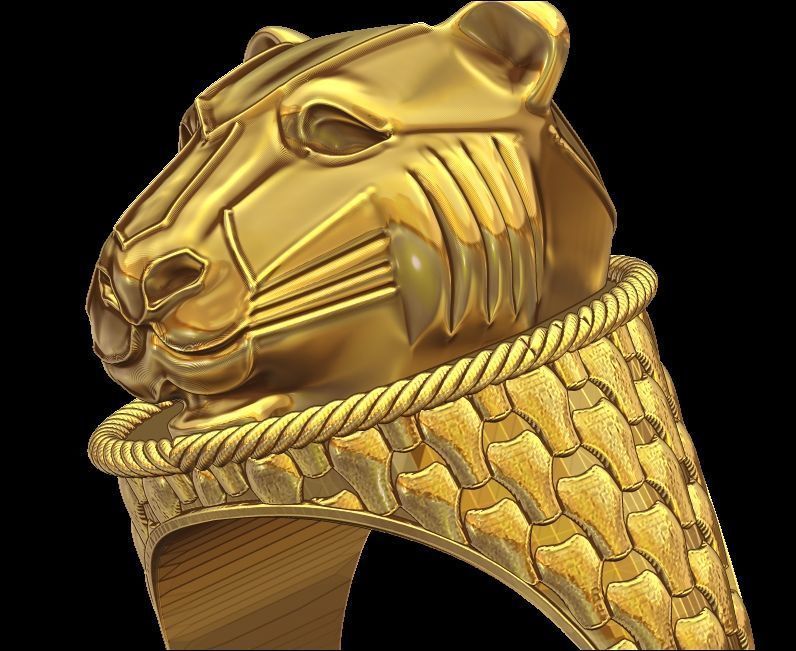 Panther Head Texturede Ring 3D print model_1