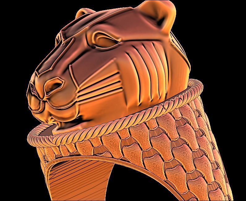 Panther Head Texturede Ring 3D print model_3