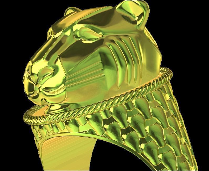 Panther Head Texturede Ring 3D print model_10