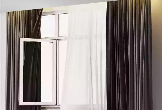 curtains when open window 002 Low-poly 3D model