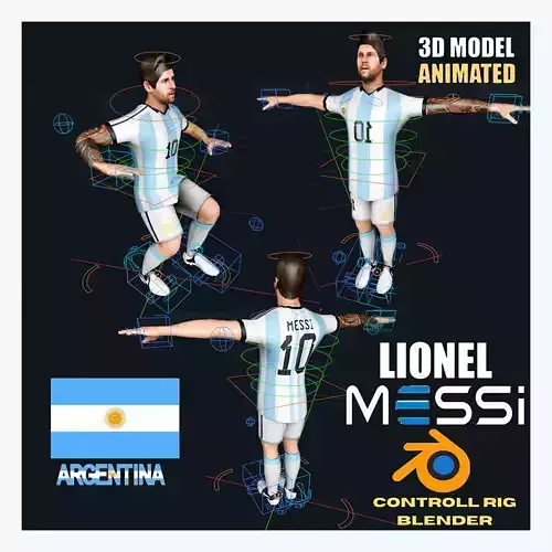 Lionel Messi -Rigged character  Low-poly 3D model