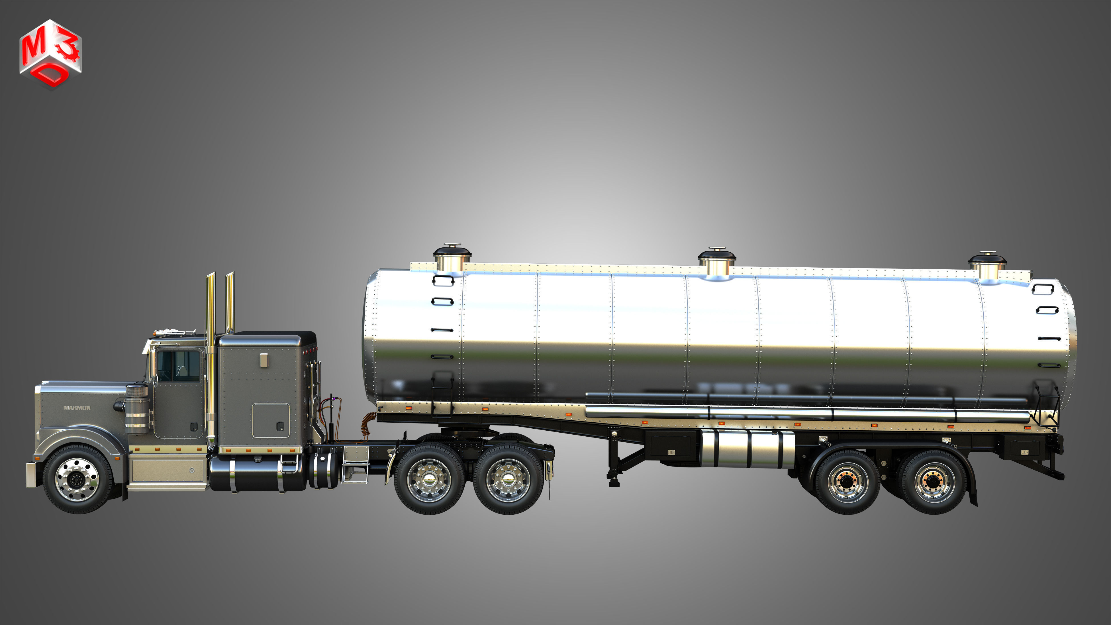 57P Truck with Tanker Trailer 3D model_4