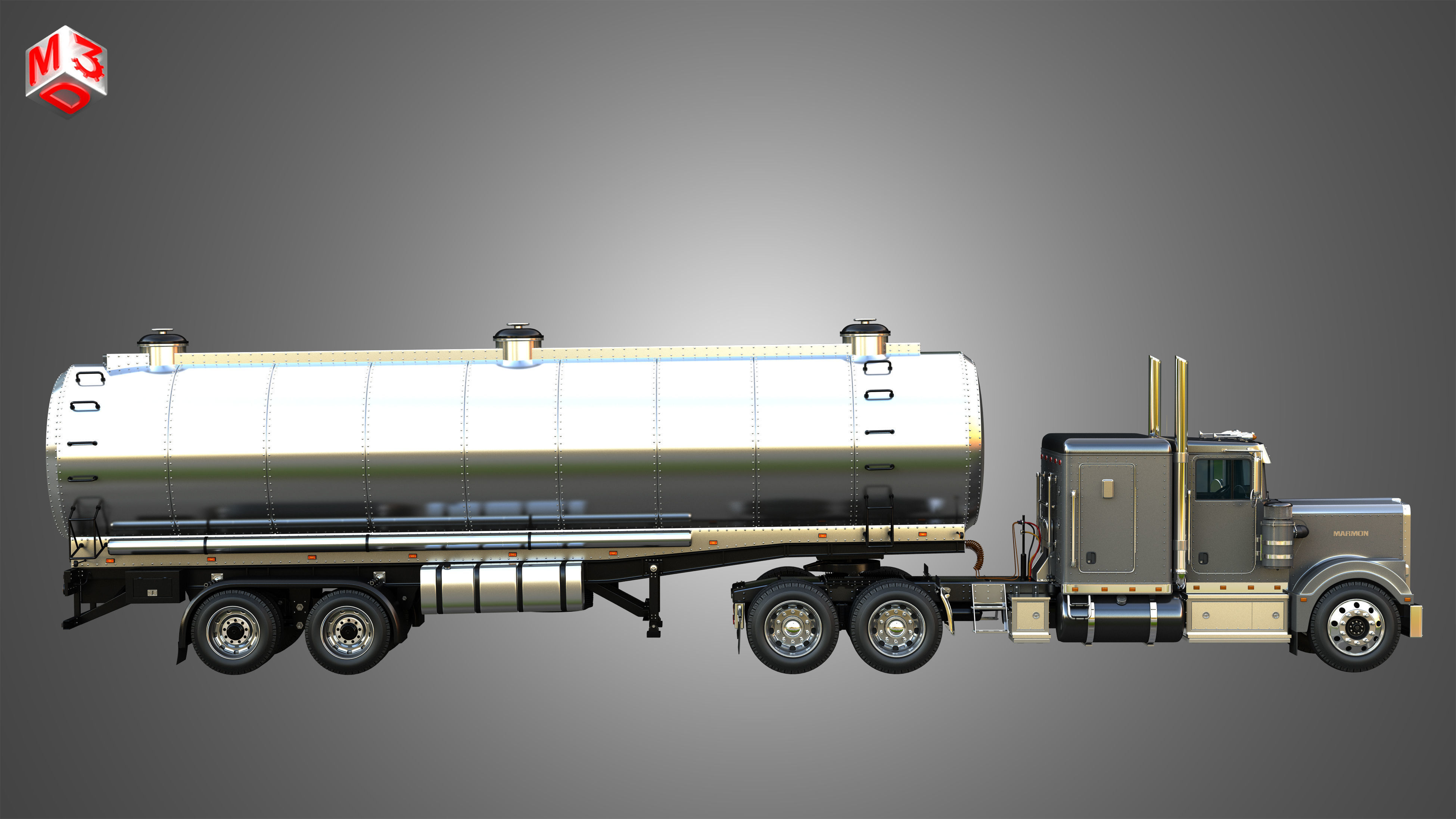 57P Truck with Tanker Trailer 3D model_5