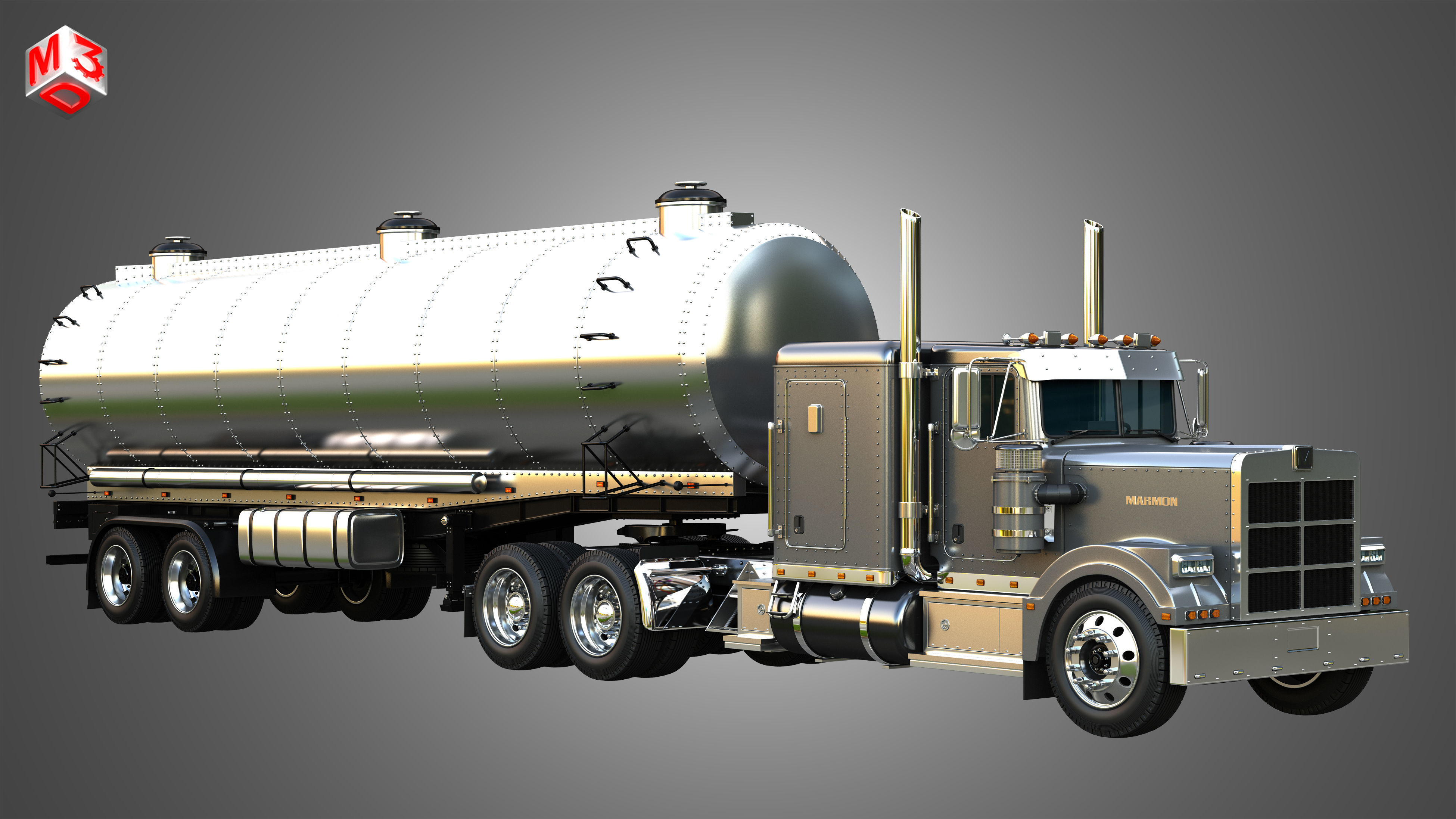 57P Truck with Tanker Trailer 3D model_2