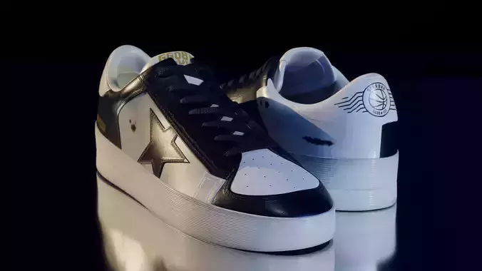 Golden Goose Mens Stardan Sneaker PBR in Black and White Leather