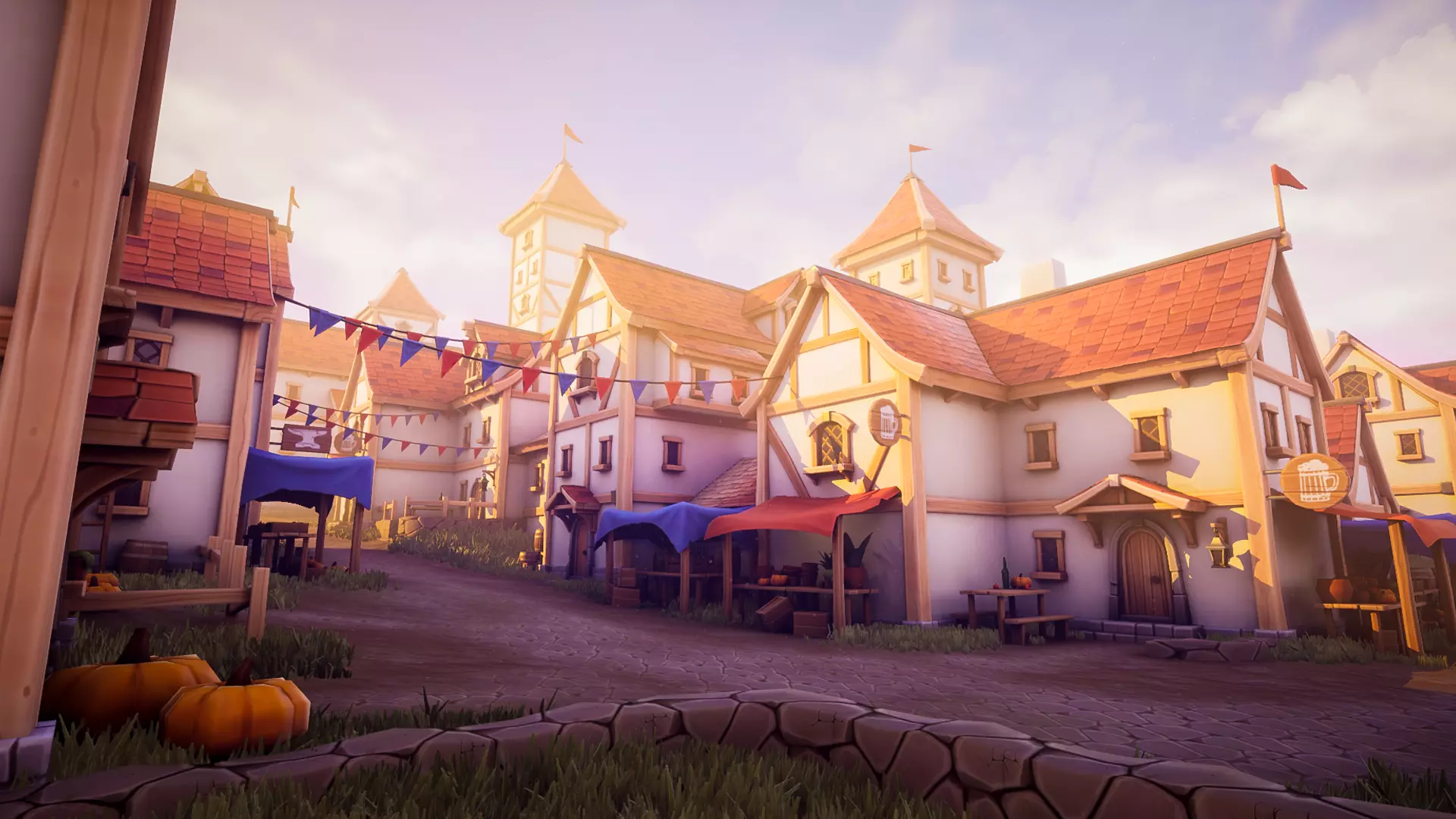 Modular Medieval Town Low-poly 3D model_0