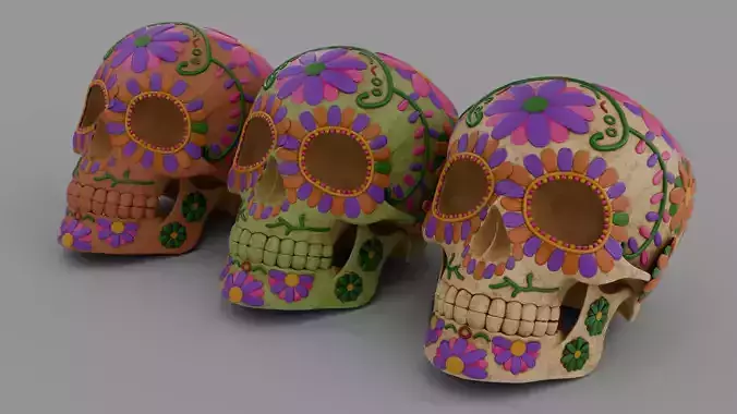 3D Mariachi Flower Skull Realistic PBR GLB FBX OBJ mlt