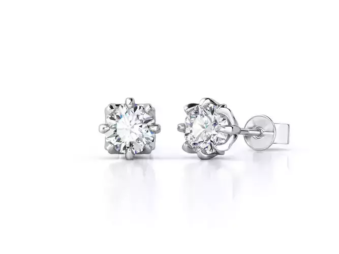 ZRE005 Leaves diamond stud earring 6 prongs 3D print model