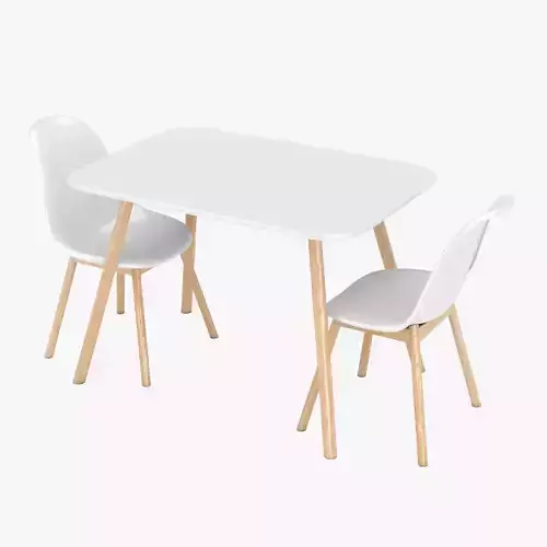 3D model White Modern Dining Table with Chairs