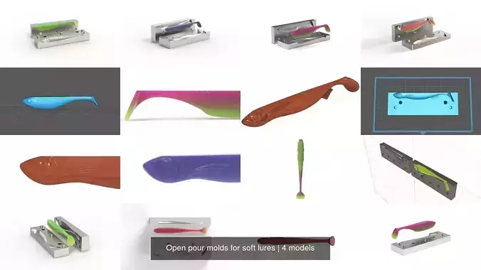 Open pour molds for soft lures