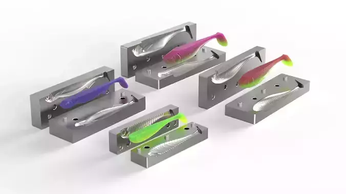 Open pour molds for soft lures 3D Model Collection