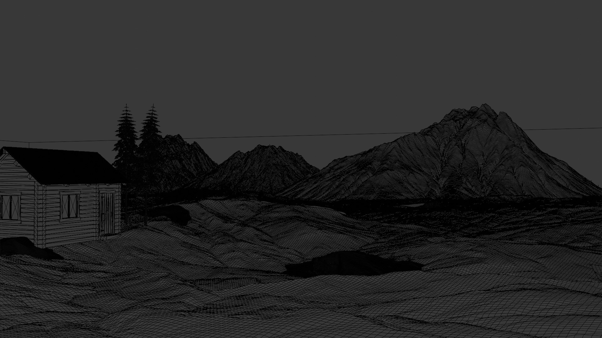 Cabin in the Snowy Mountains at Sunrise 3D model_3