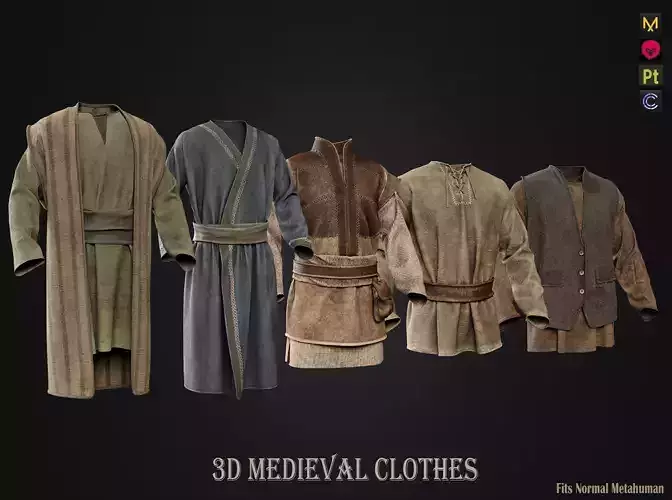 3D Medieval clothes character clothing collection 3D model