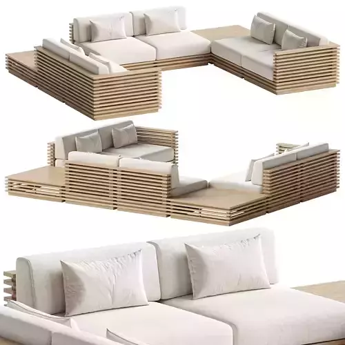 Batten 8-Piece U-Shaped Teak Sofa