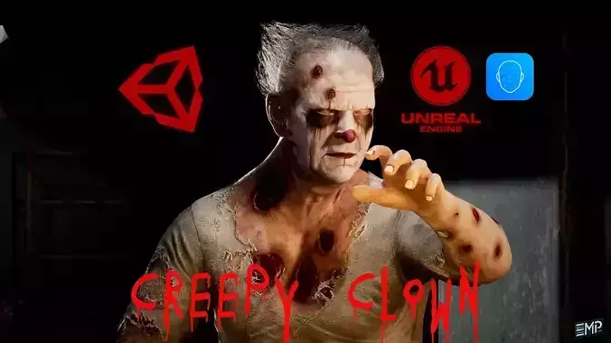 Creepy clown game character for Horror games