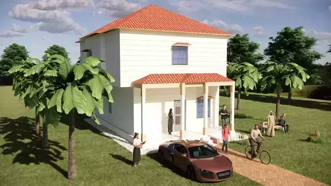 duplex villa exterior design 3D model
