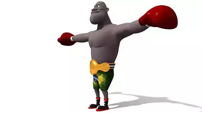 Boxer cartoon character with boxing gloves 3D model