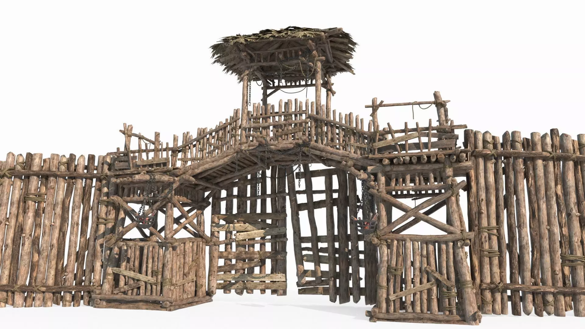 Asian ancient architecture checkpoint defense gate 3D model_0