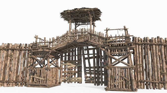 Asian ancient architecture checkpoint defense gate 3D model